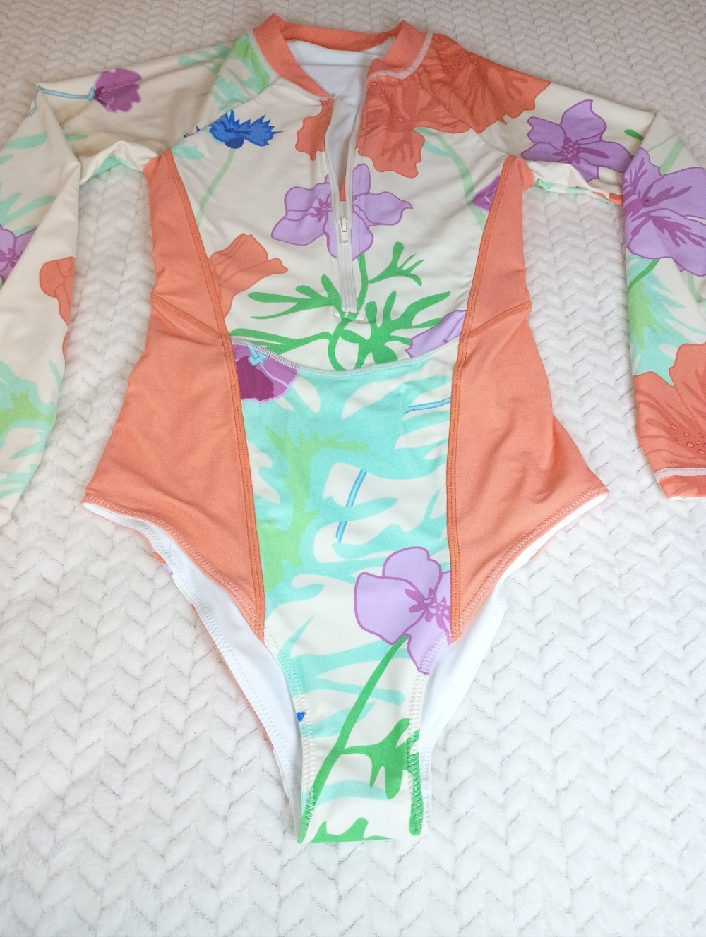 Free People Paper London Women XS Floral Print Long Sleeve Lined Swimsuit